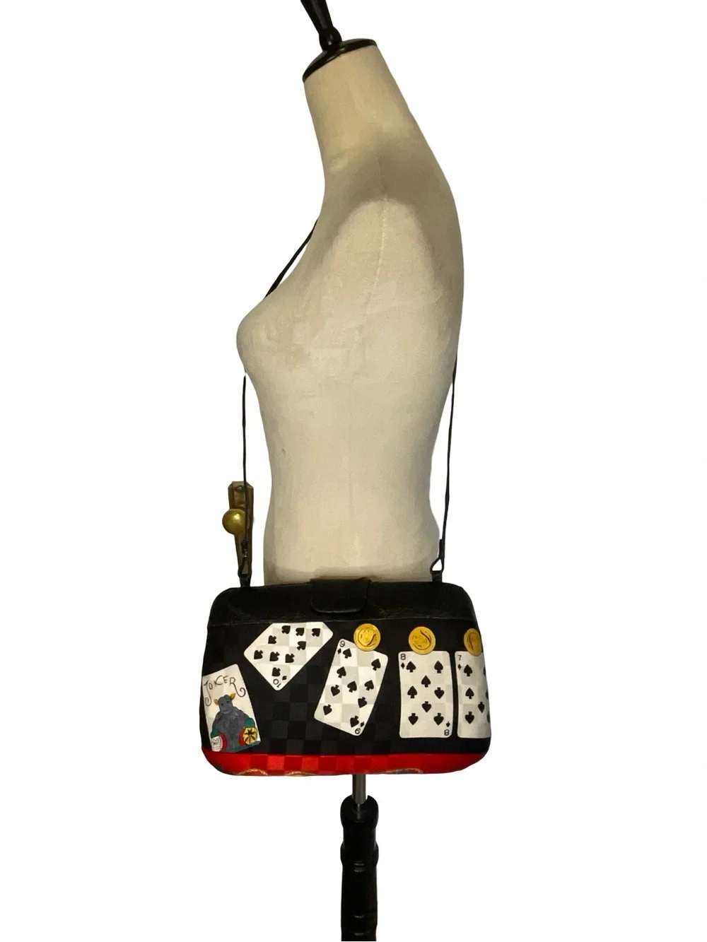 Vintage Black Playing Card Print Crossbody Bag